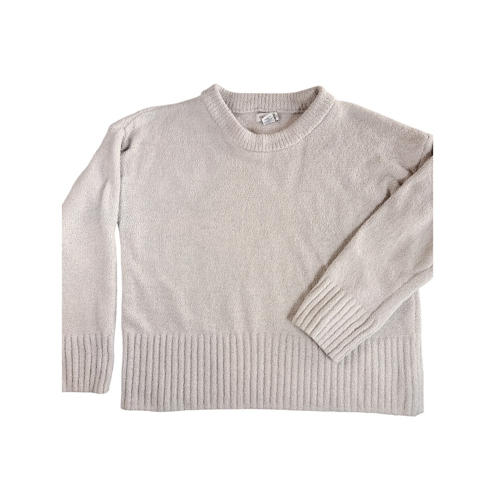 Rachel Zoe Sweater Women XL Beige Fuzzy Teddy Knit Crewneck Long Sleeve